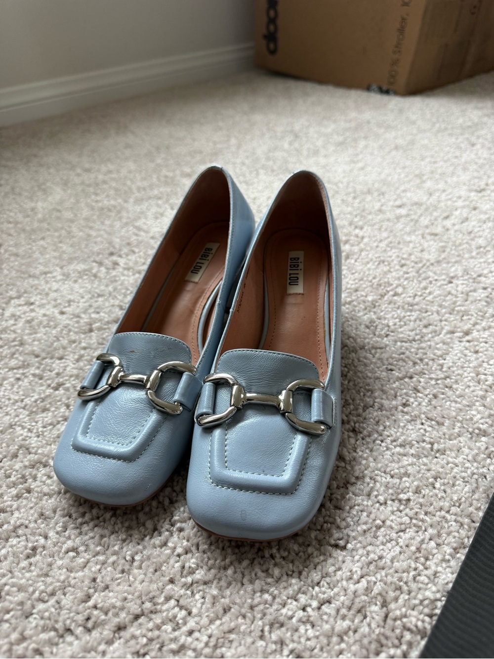 Bibi Lou Women's Light Blue Leather Loafers with Silver Horsebit